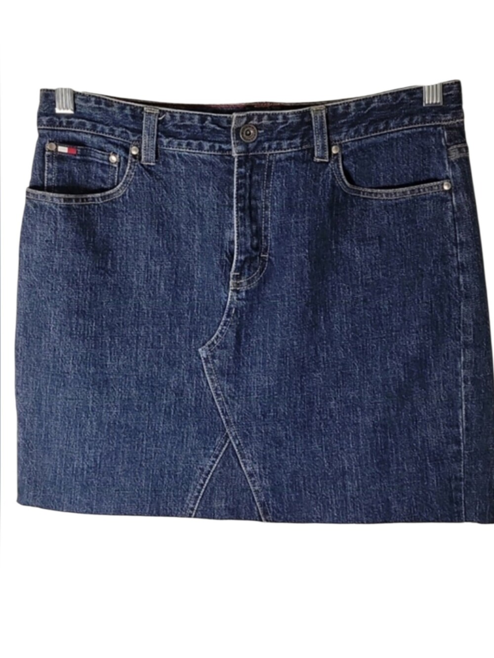 Tommy Hilfiger denim mini skirt size 6 blue jean cut off raw hem